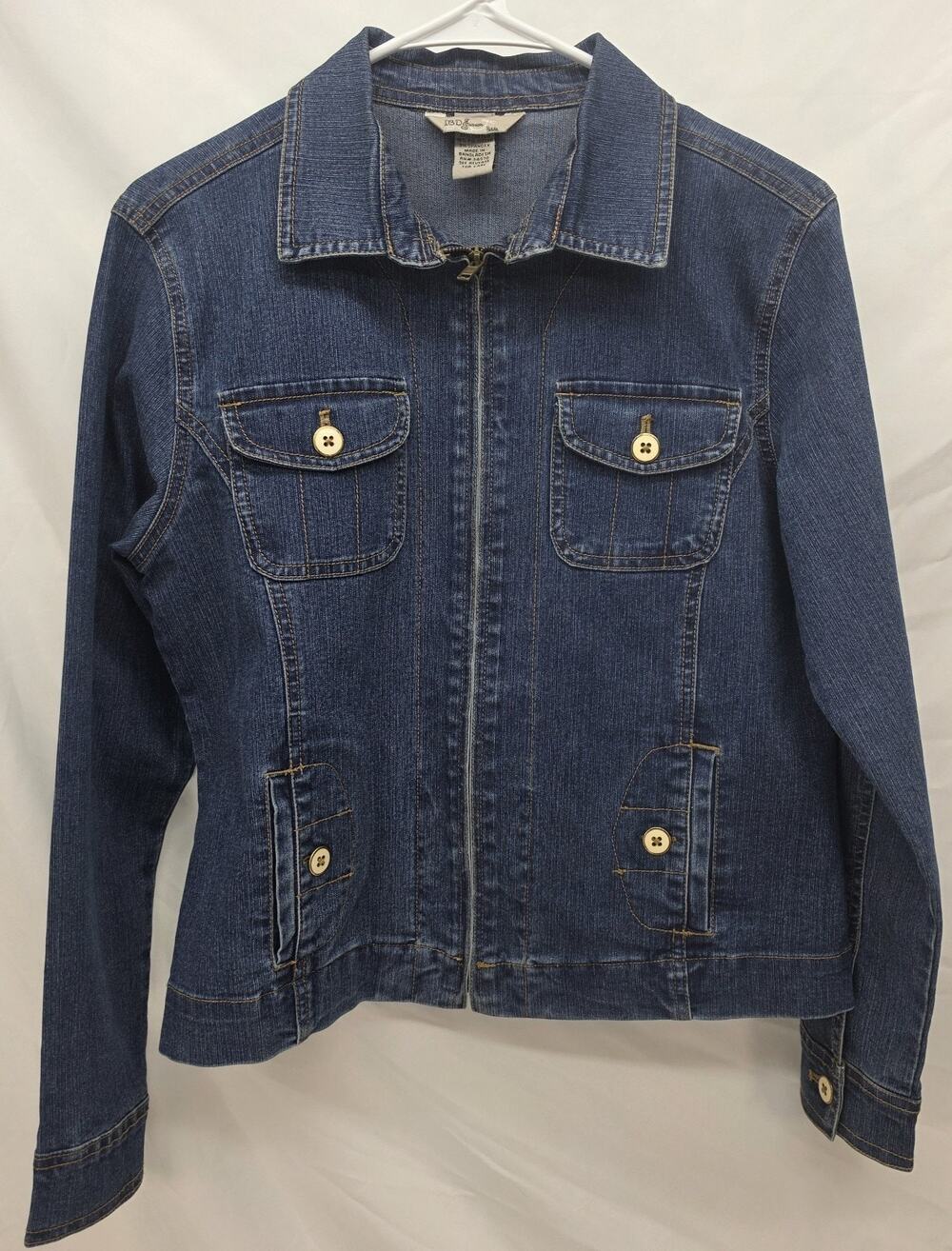 IB Diffusion Petite Denim Jacket PM Stretch Zip Front Blue Jean Womens Classic